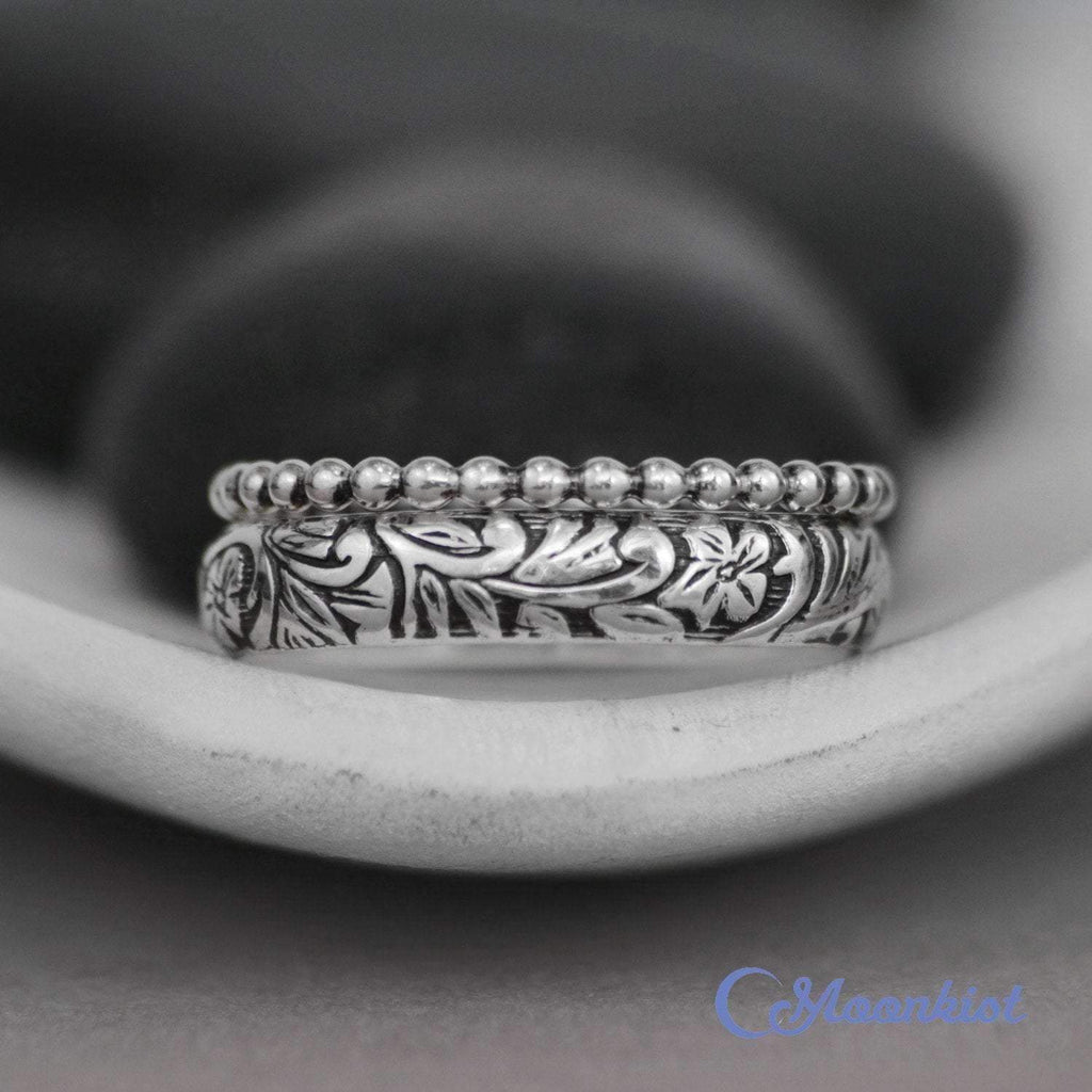 Nature-Inspired Flower Stacking Ring Wedding Set | Moonkist Designs