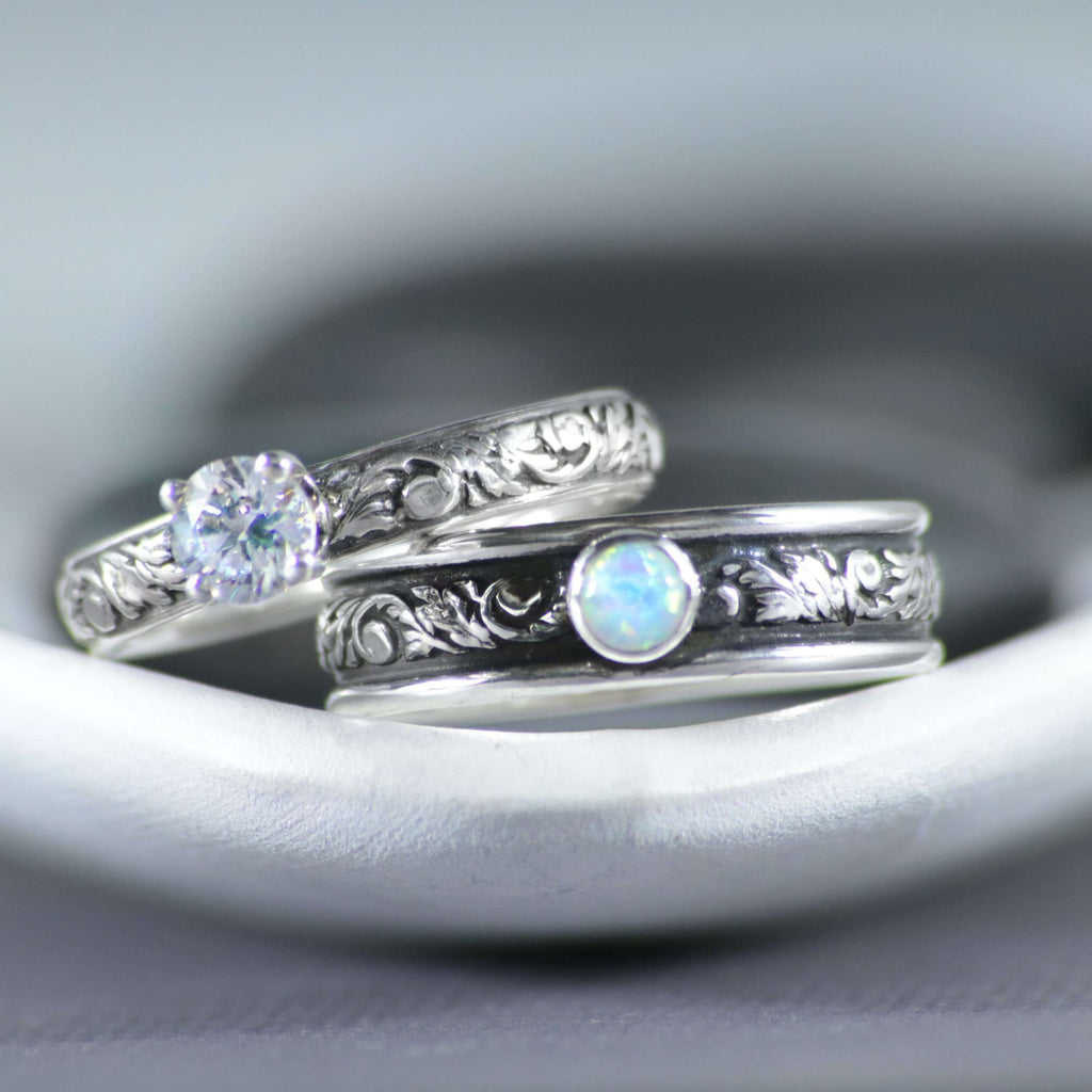 Nature-Inspired Silver Couples Ring Set | Moonkist Designs