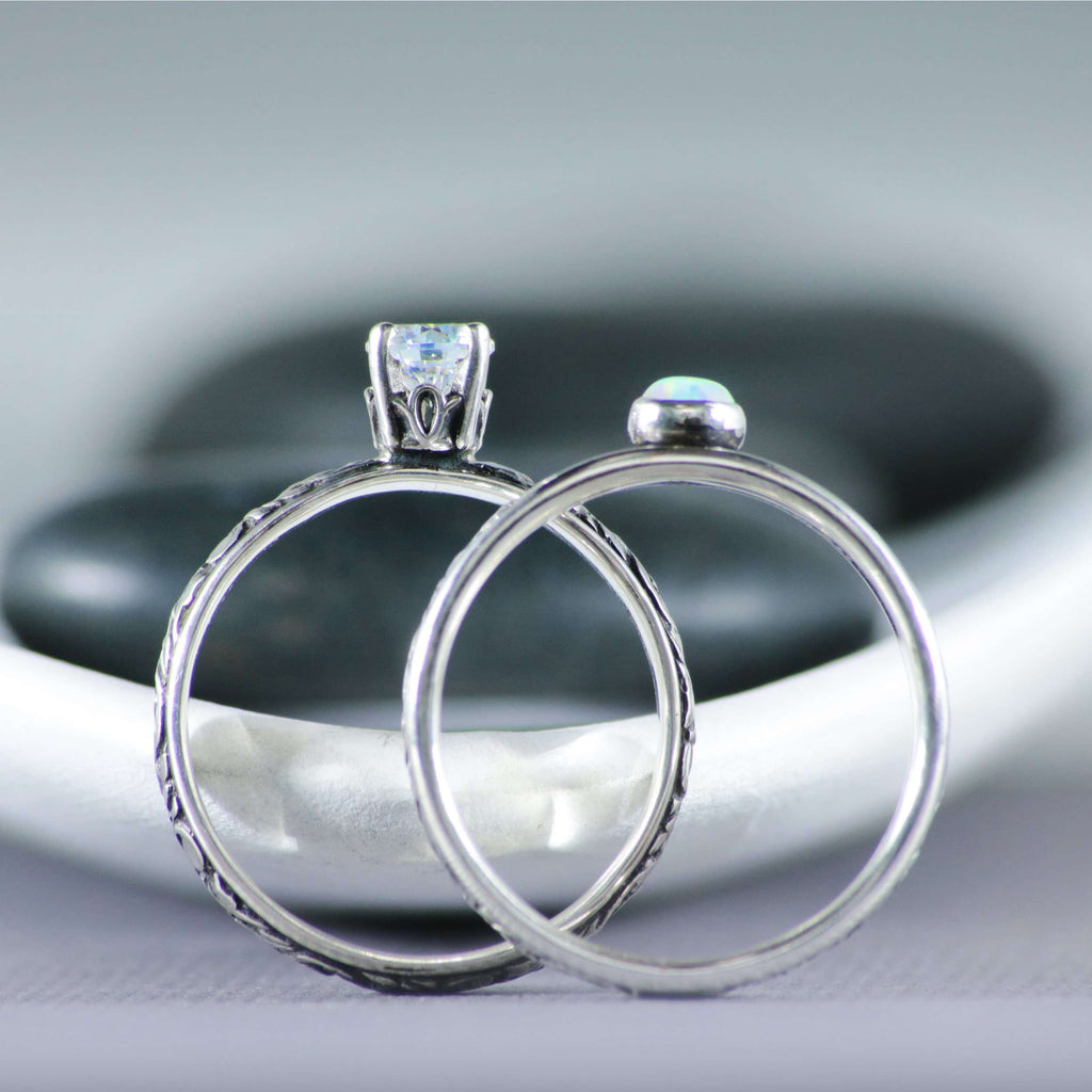 Nature-Inspired Silver Couples Ring Set | Moonkist Designs