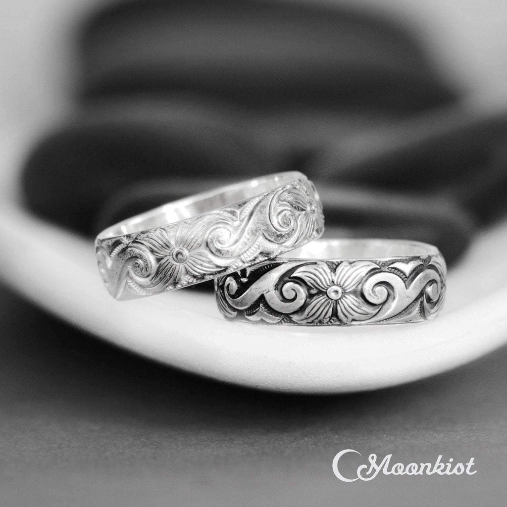 Nature Inspired Silver Wide Botanical Wedding Ring | Moonkist Designs
