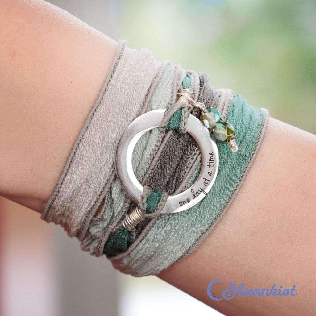 One Day At A Time - Inspirational Silk Ribbon Boho Bracelet | Moonkist Designs