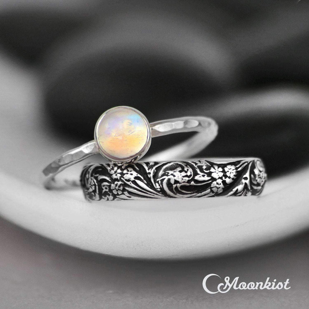 Rainbow Moonstone Wildflower Stacking Ring Set | Moonkist Designs
