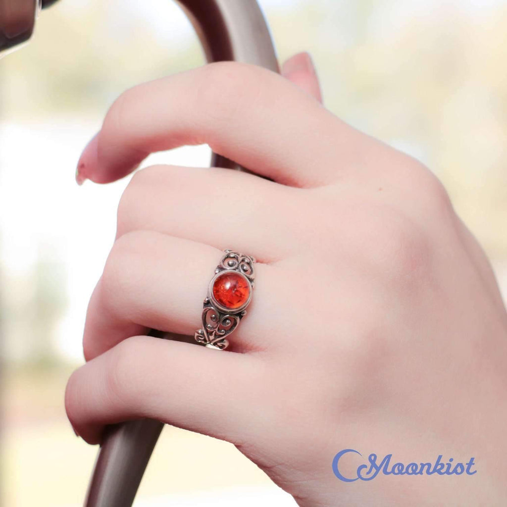 Silver Baltic Amber Filigree Promise Ring | Moonkist Designs