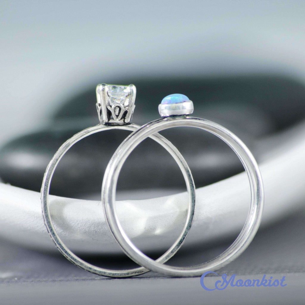 Silver Celestial His and Her Promise Rings | Moonkist Designs
