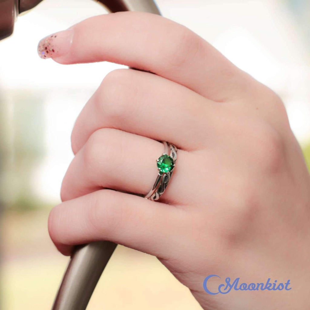 Silver Classic Solitaire Engagement Ring with Celtic Band | Moonkist Designs