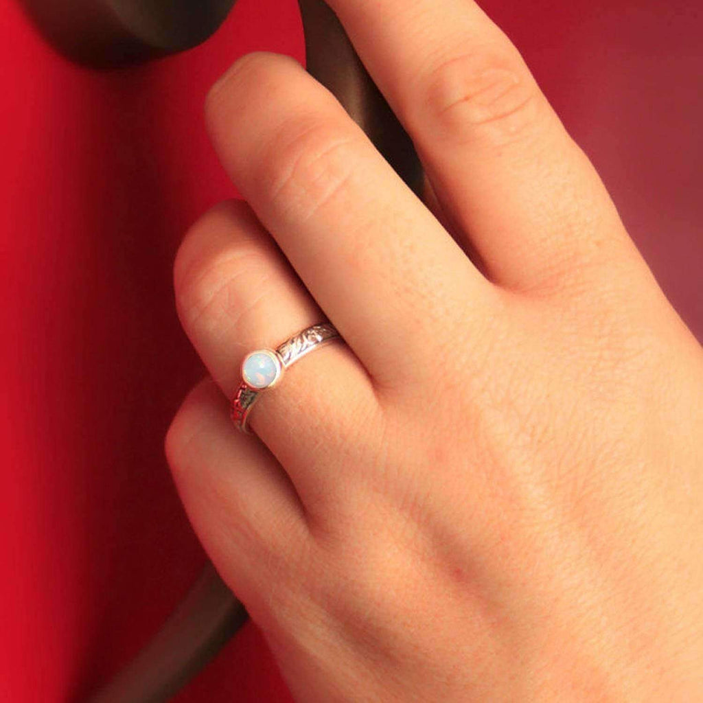 Silver Floral Opal Engagement Ring | Moonkist Designs