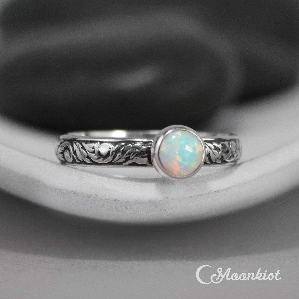 Silver Floral Opal Engagement Ring | Moonkist Designs
