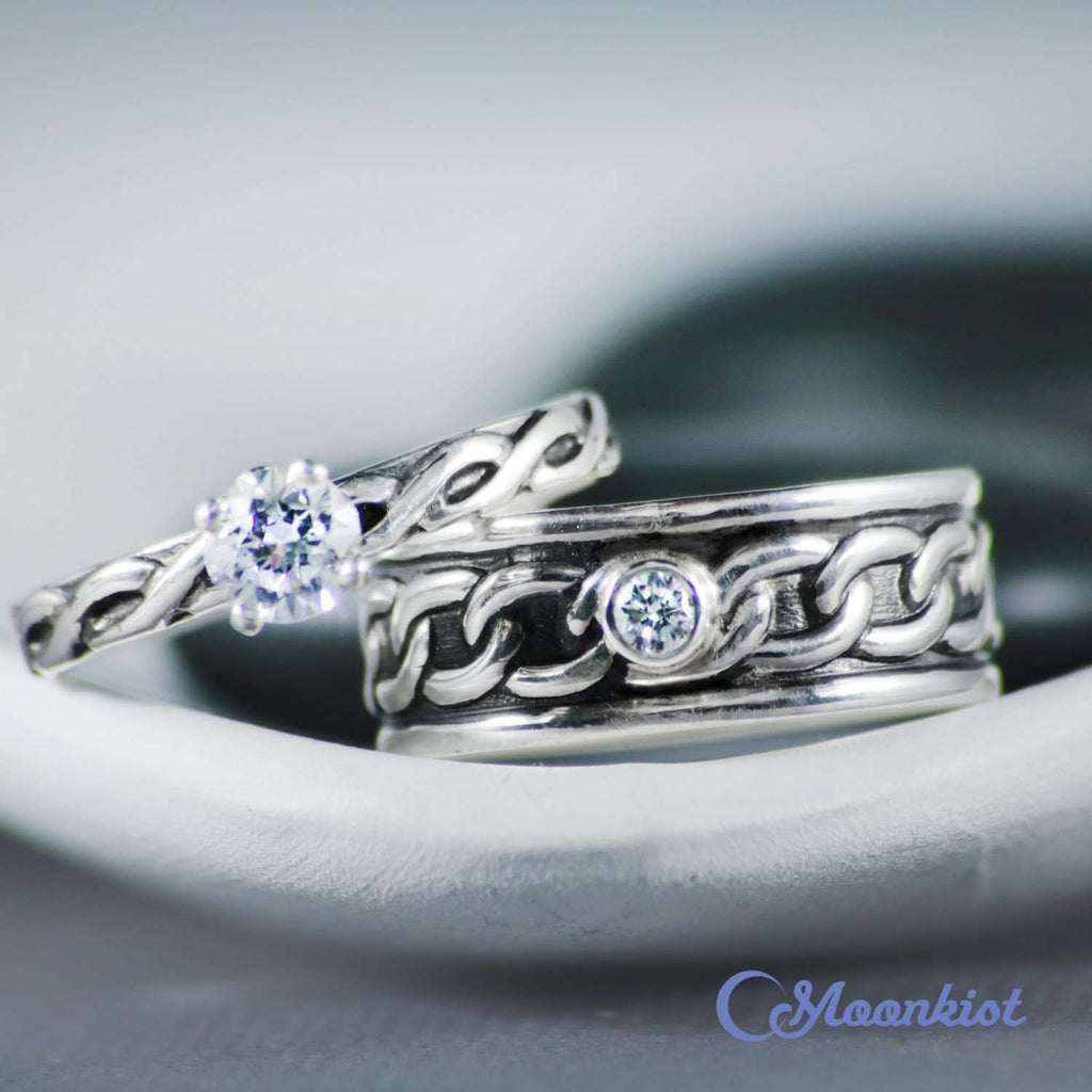 Silver Matching Celtic Ring Set for Couple | Moonkist Designs