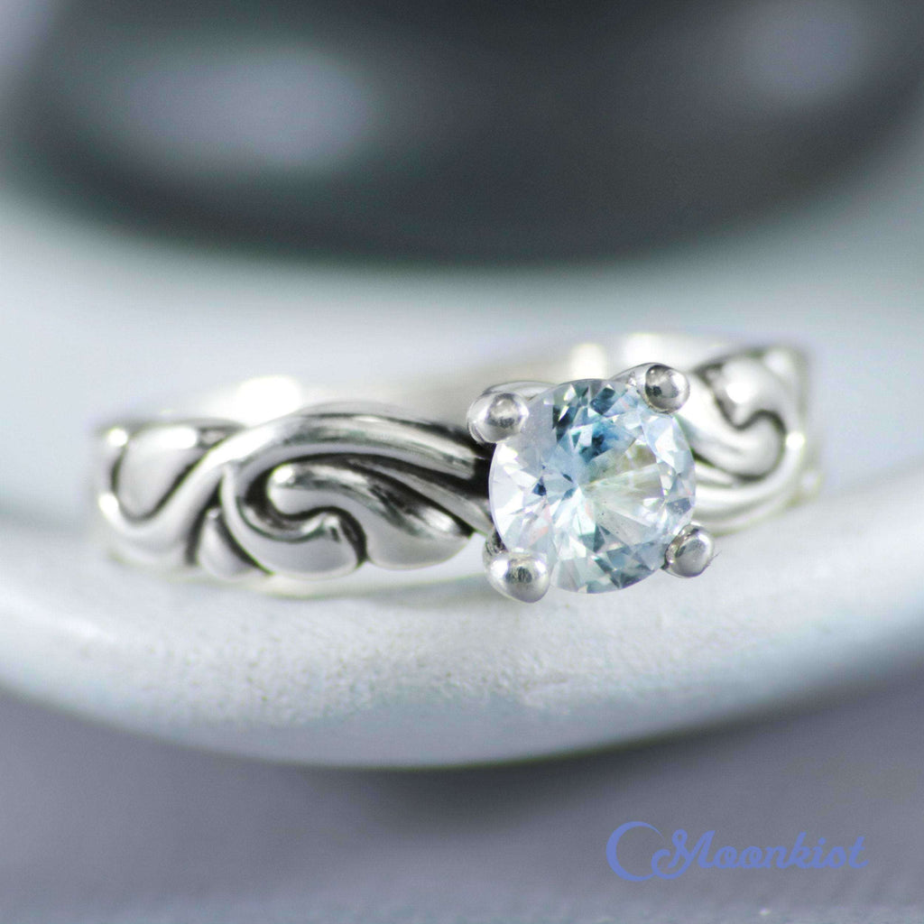 Silver Ocean Waves Engagement Ring