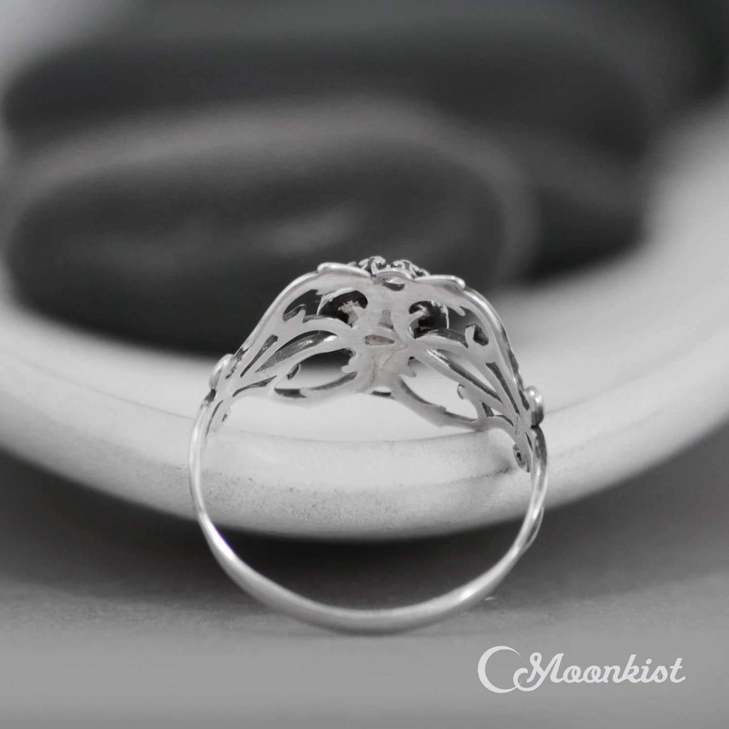 Silver Opal Botanical Filigree Engagement Ring | Moonkist Designs