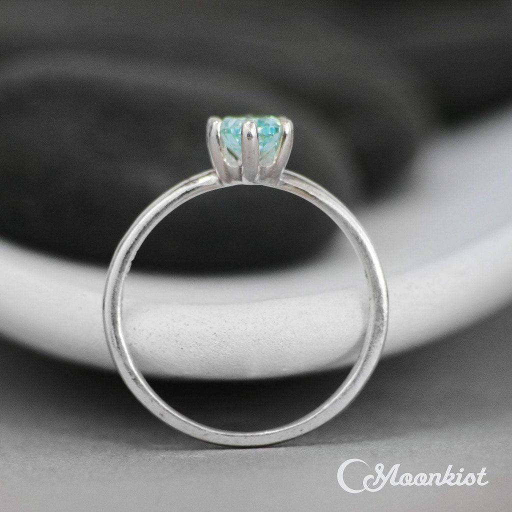 Silver Oval Aquamarine Solitaire Engagement Ring | Moonkist Designs