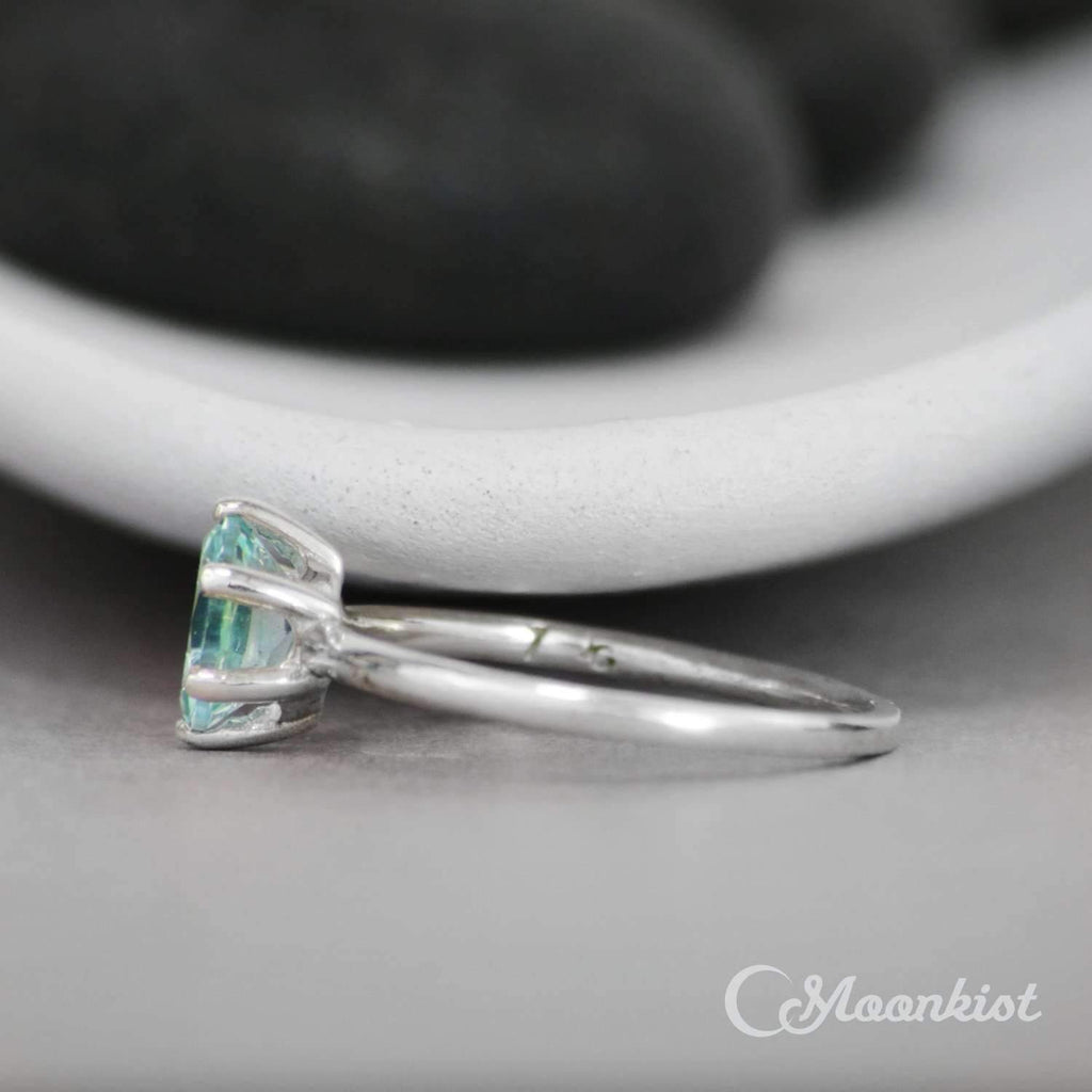 Silver Oval Aquamarine Solitaire Engagement Ring | Moonkist Designs