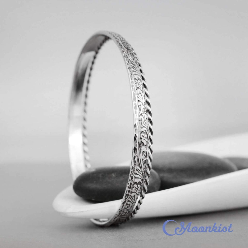 Silver Set of Three Floral Bangle Bracelets | Moonkist Designs