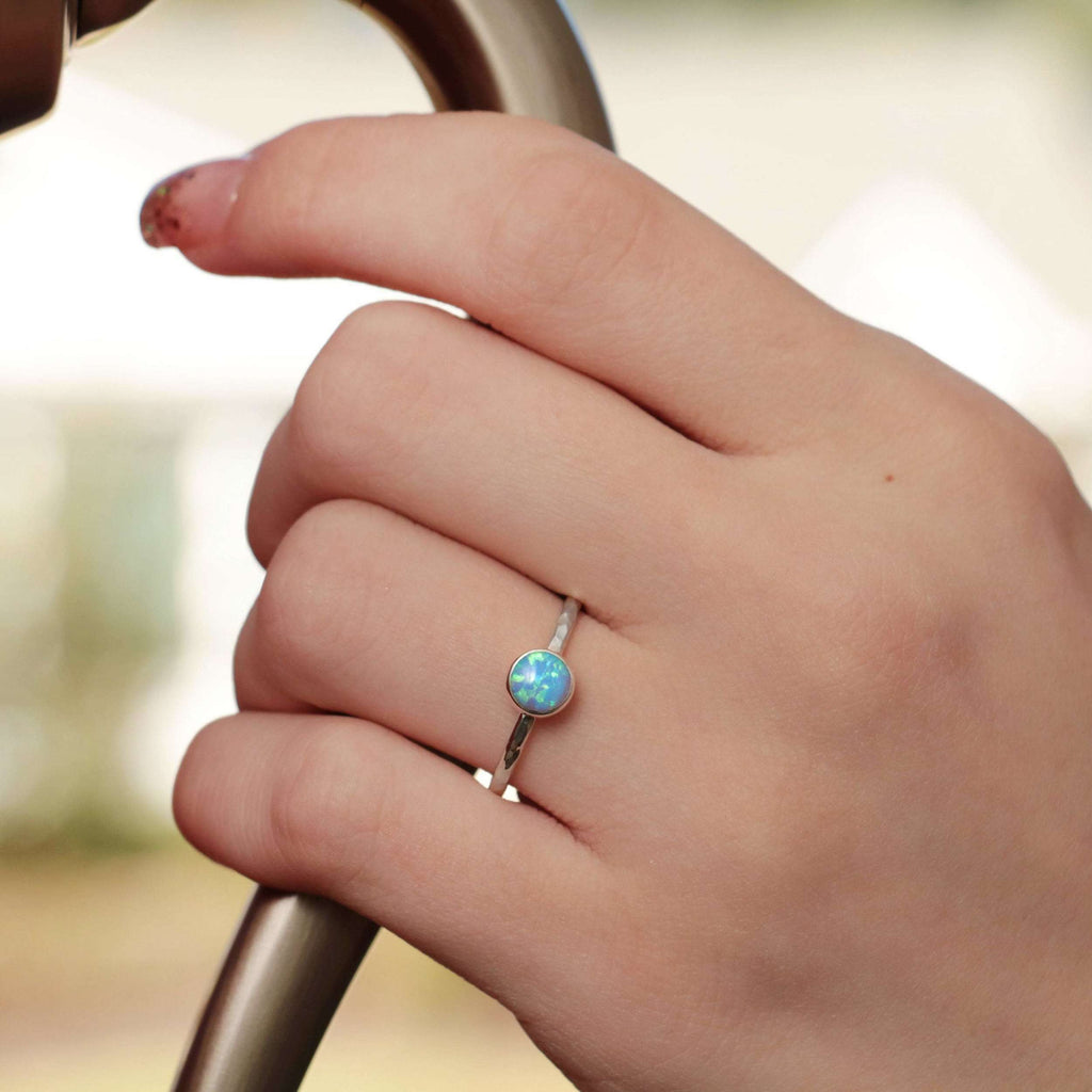 Simple Blue Opal Gemstone Stacking Ring | Moonkist Designs