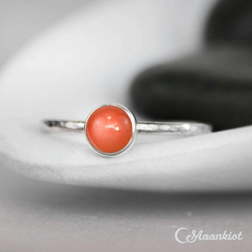 Simple Peach Moonstone Gemstone Stacking Ring | Moonkist Designs