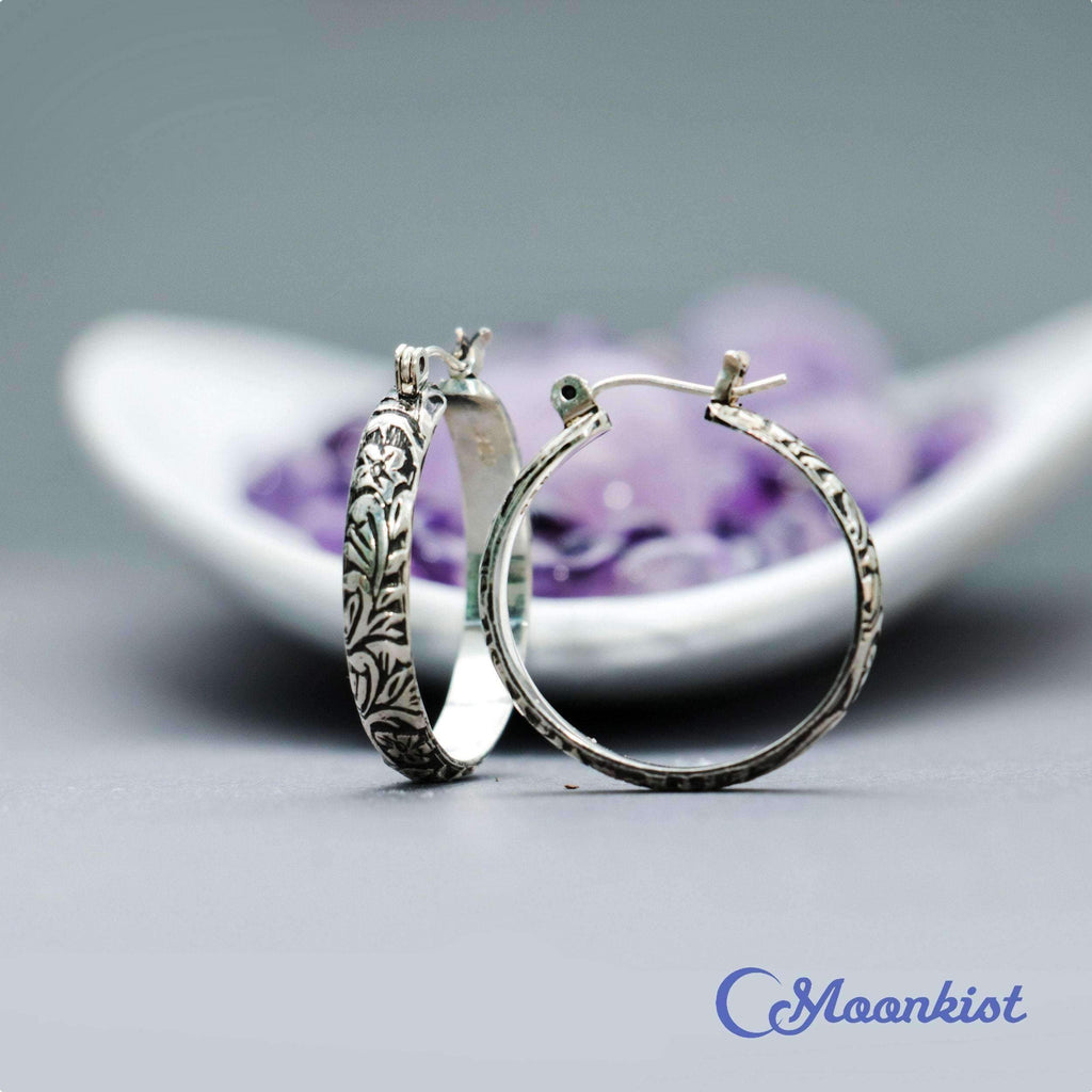 Sterling Silver Flower Hinged Hoop Earrings | Moonkist Designs
