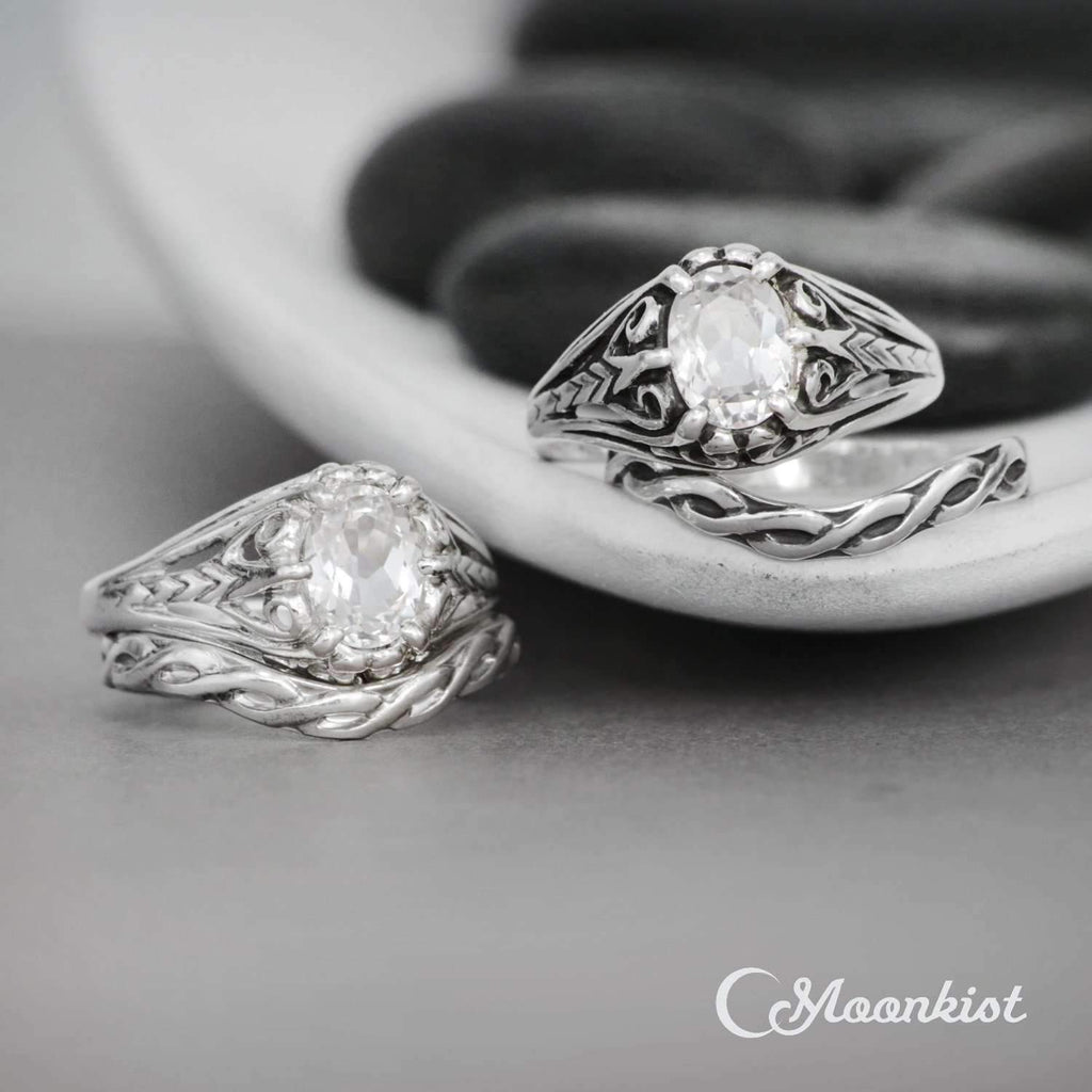Victorian Oval Engagement Ring and Curved Wedding Band Set | Moonkist Designs