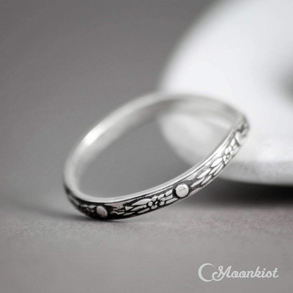 Vintage Curved Silver Celestial Wedding Band | Moonkist Designs