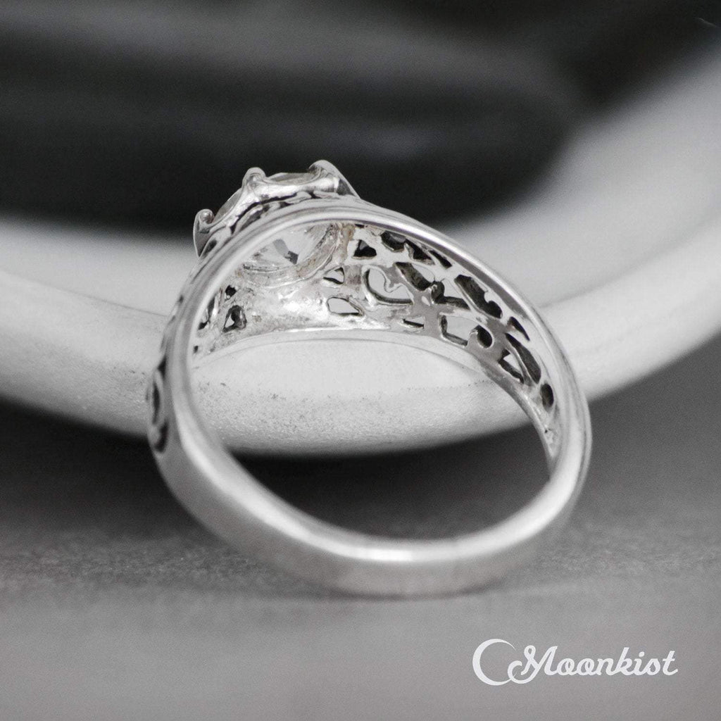 Vintage Style Filigree Bridal Ring in Sterling Silver | Moonkist Designs