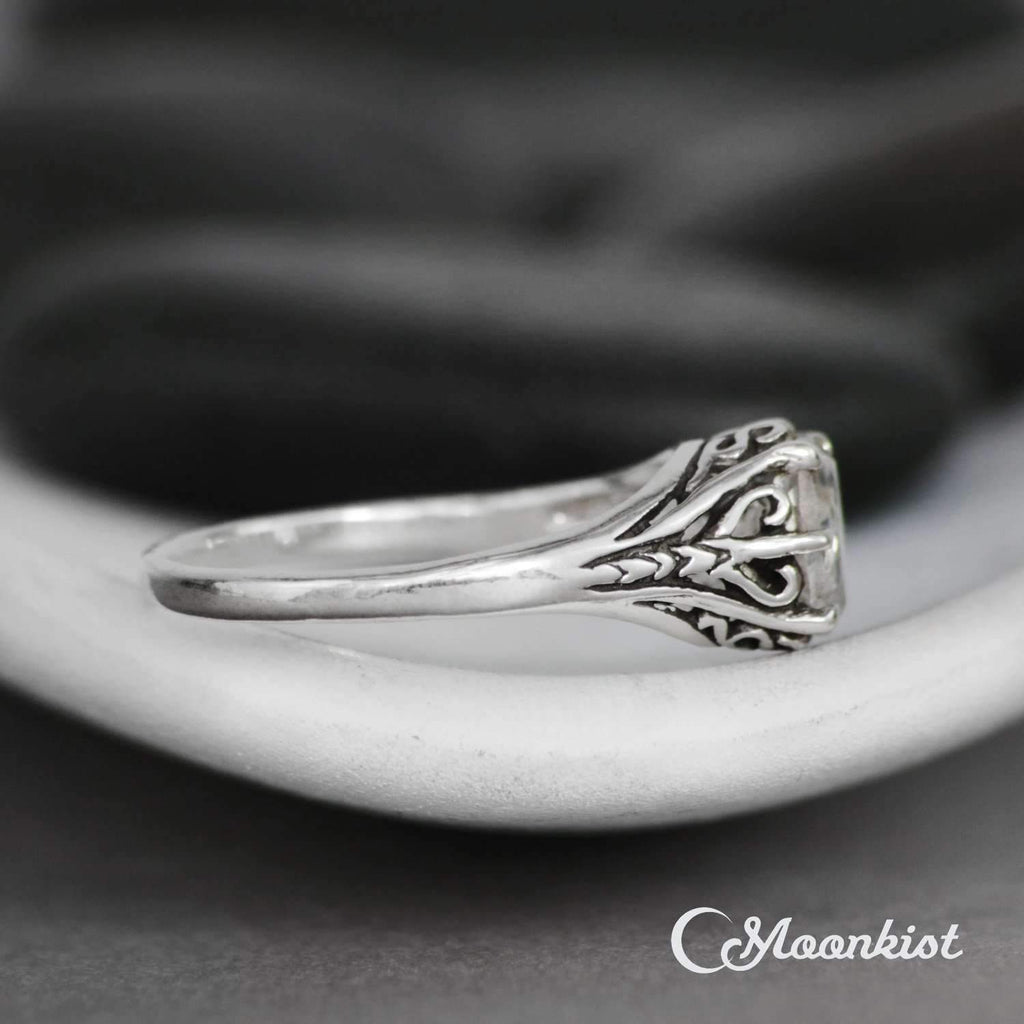 Vintage Style Oval Engagement Ring in Sterling Silver | Moonkist Designs