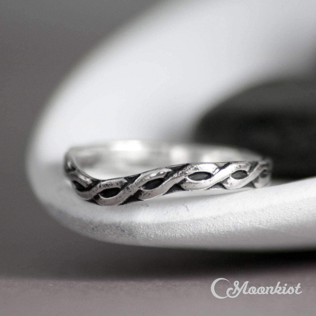 Vintage Style Silver Curved Celtic Wedding Band | Moonkist Designs