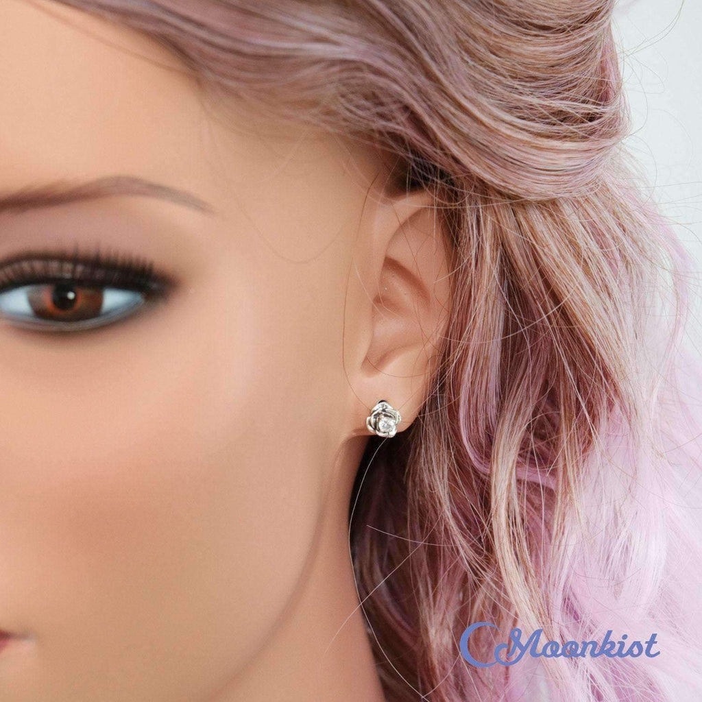 White Sapphire Silver Flower Earrings | Moonkist Designs