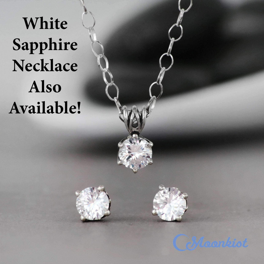 White Sapphire Solitaire Earrings for Women | Moonkist Designs