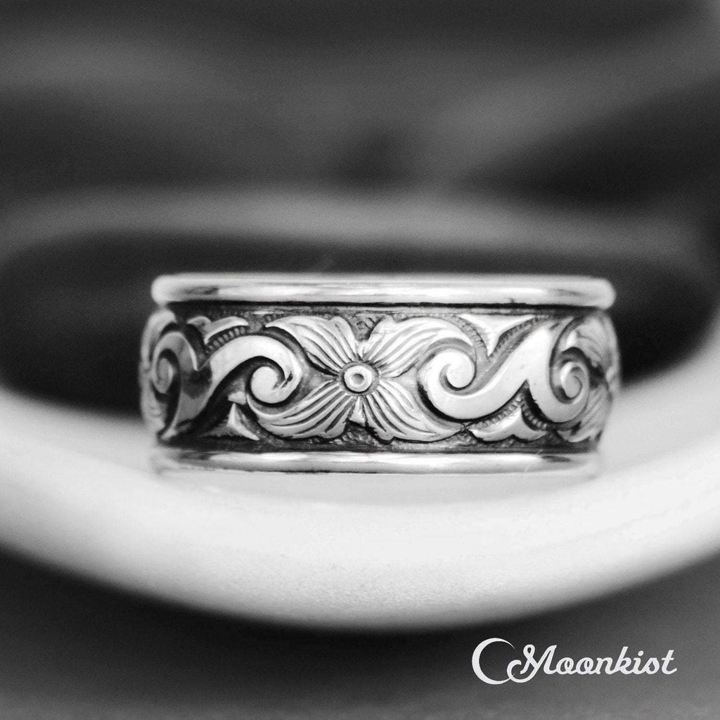 Wide Flower Women's Wedding Ring 925 Sterling SIlver | Moonkist Designs