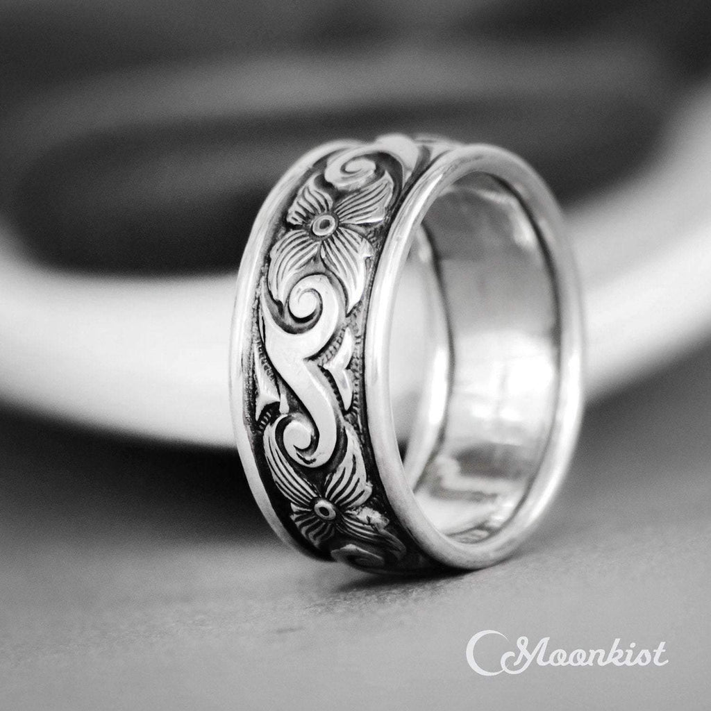 Wide Flower Women's Wedding Ring 925 Sterling SIlver | Moonkist Designs
